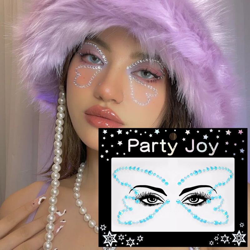 Augen Gesicht Make-up temporäre Tattoo selbstklebende Aufkleber weiß schwarz Strasssteine flache Rückseite Kristall Party Körper J_voghion.com