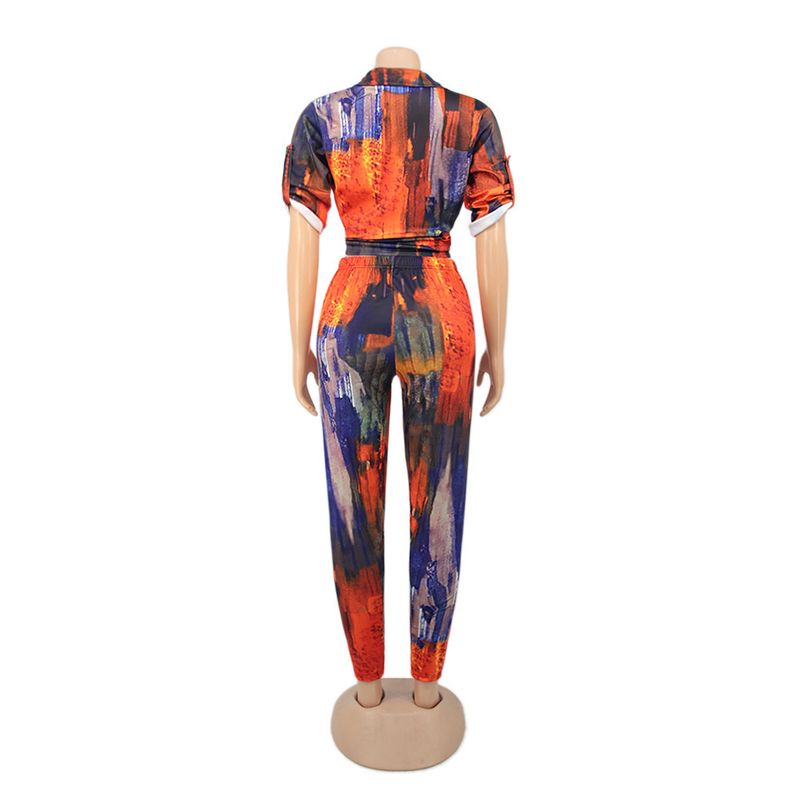 H2192024 Completo due pezzi da donna con scollo a V stampato e pantaloni a maniche lunghe_voghion.com