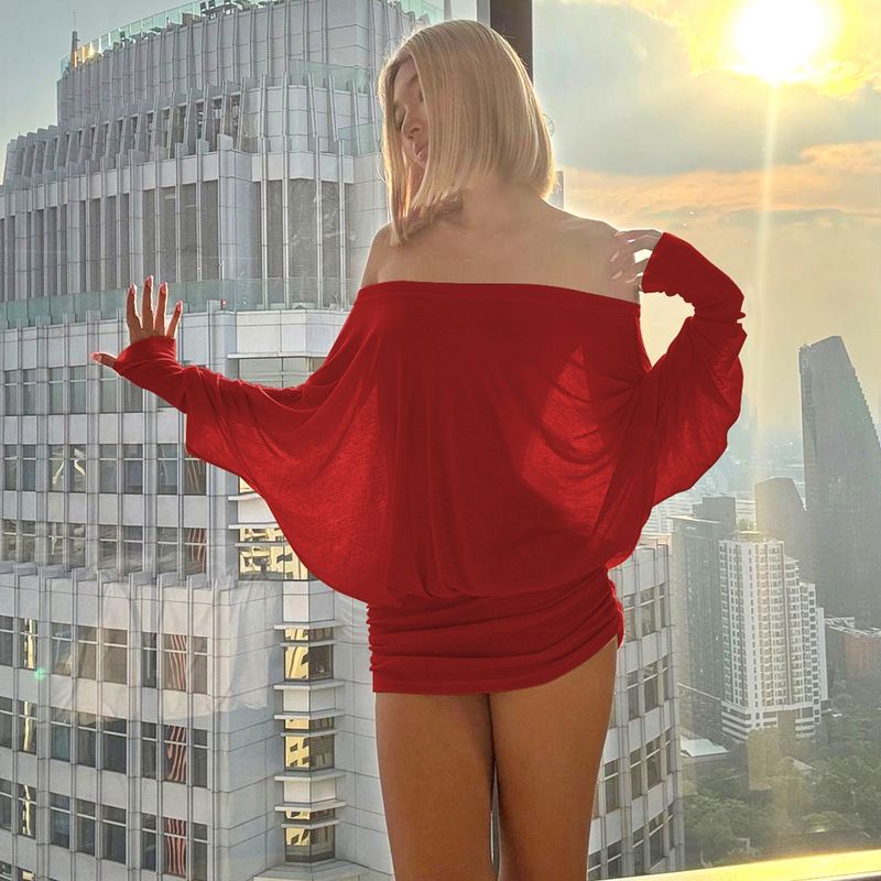 Gustyins Fashion Hot Girl Sexy Off-Shoulder Draped Bodycon Sweet Spicy Chic Pure Desire Dress_voghion.com