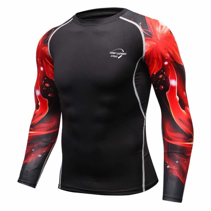 T-shirt da uomo MMA Compressione Rashguard Fiess Maniche lunghe Strato base Pelle attillata Sollevamento pesi Uomo Palestra Corsa_voghion.com