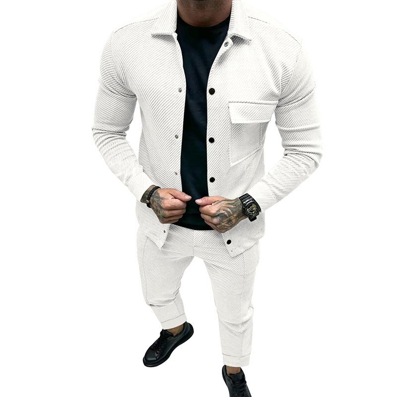 Herrenbekleidung Schwere Twilljacke Freizeithose Herren Neuer einfarbiger Jacquard-Zweiteiler für Herren_voghion.com