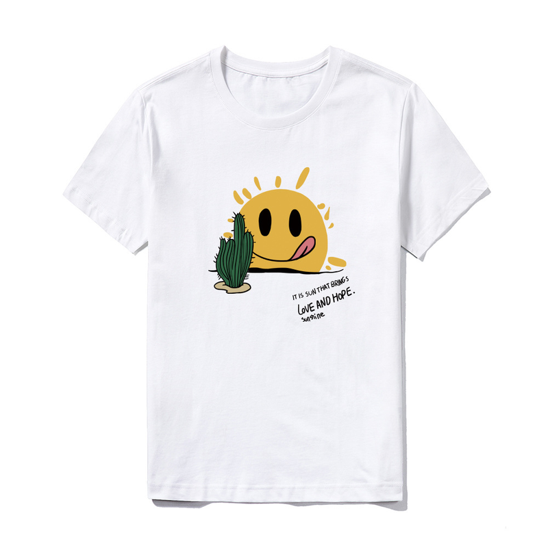 g combed cotton short sleeved Nordic ins trend brand smiley face top couple short sleeved_voghion.com