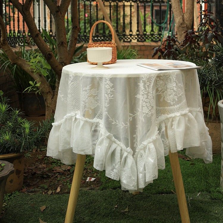 Tovaglia rotonda in pizzo bianco puro per tavolo da pranzo/tavolino da caffè_voghion.com