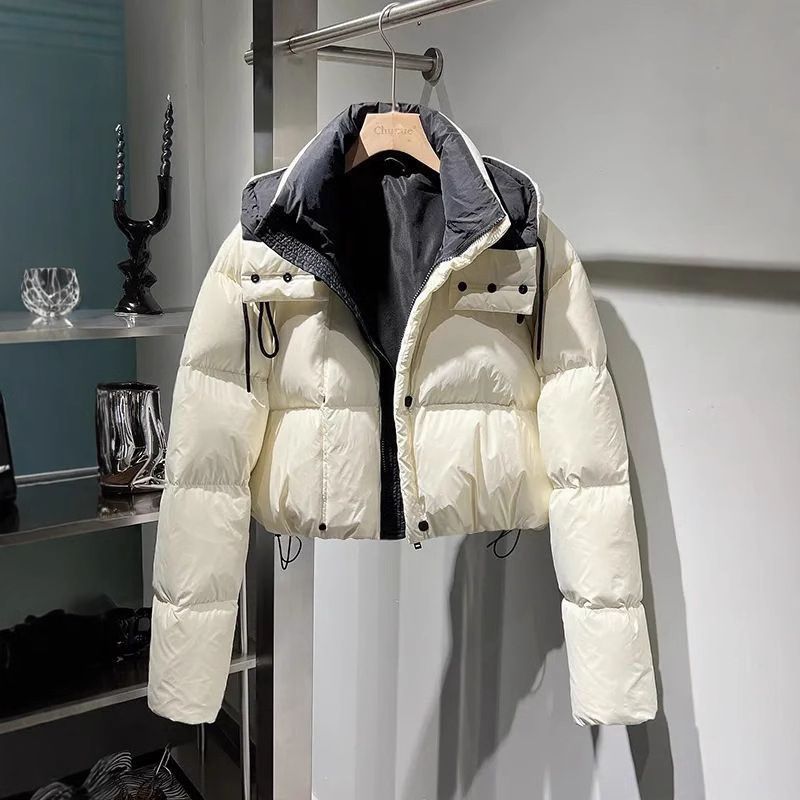 Giacca con cappuccio spessa e calda in piumino, nuovo modello invernale da donna di alta qualità con blocchi di colore, stile corto famoso su Internet, ampia_voghion.com