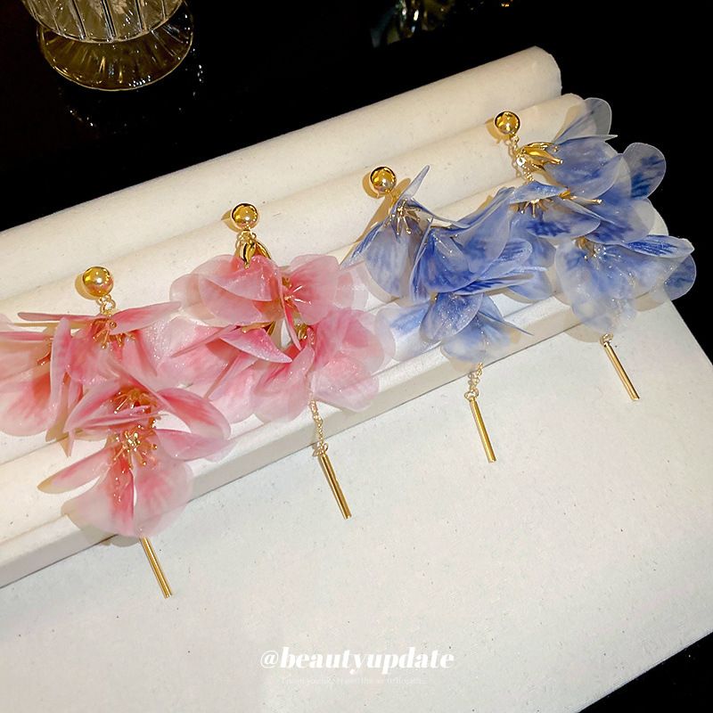 Orecchino con fiore d'ago d'argento, fata coreana, centro commerciale coreano, stile vacanza, temperamento dolce di nicchia_voghion.com