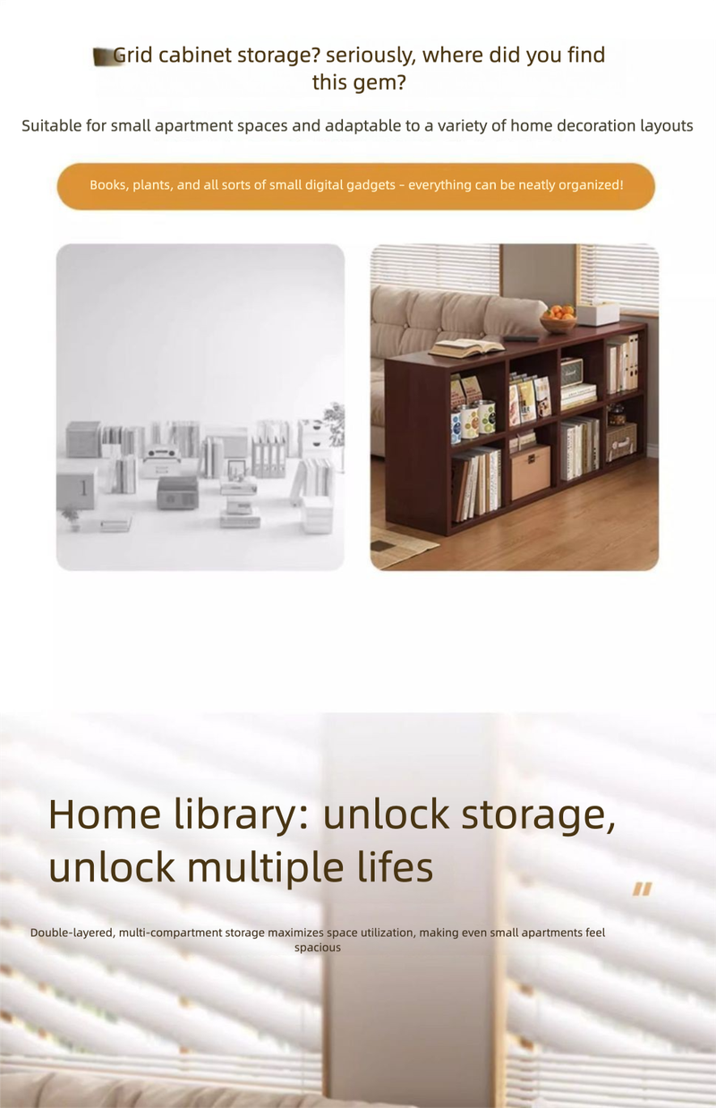 Estantería de pie con rejilla para libros, librería de combinación gratuita para el hogar, armario de almacenamiento bajo de ocho rejillas_voghion.com