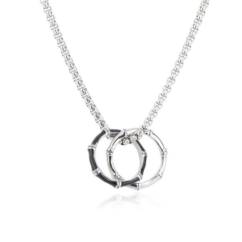 New double ring bamboo pendant trend necklace high end men's niche sweater chain clavicle chain national trend ins style_voghion.com