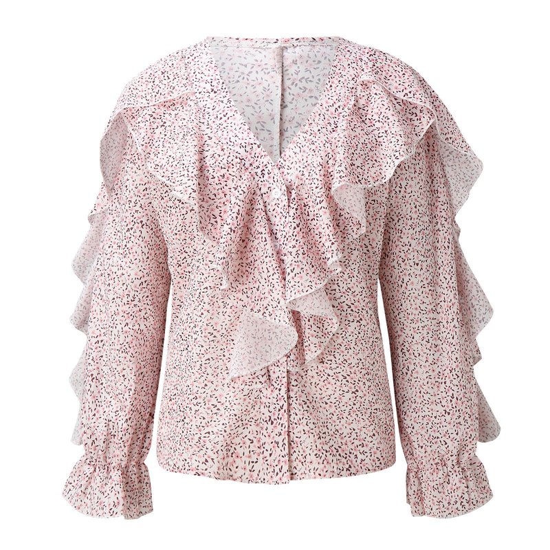 Damesshirt van chiffon met V-hals en lange mouwen_voghion.com