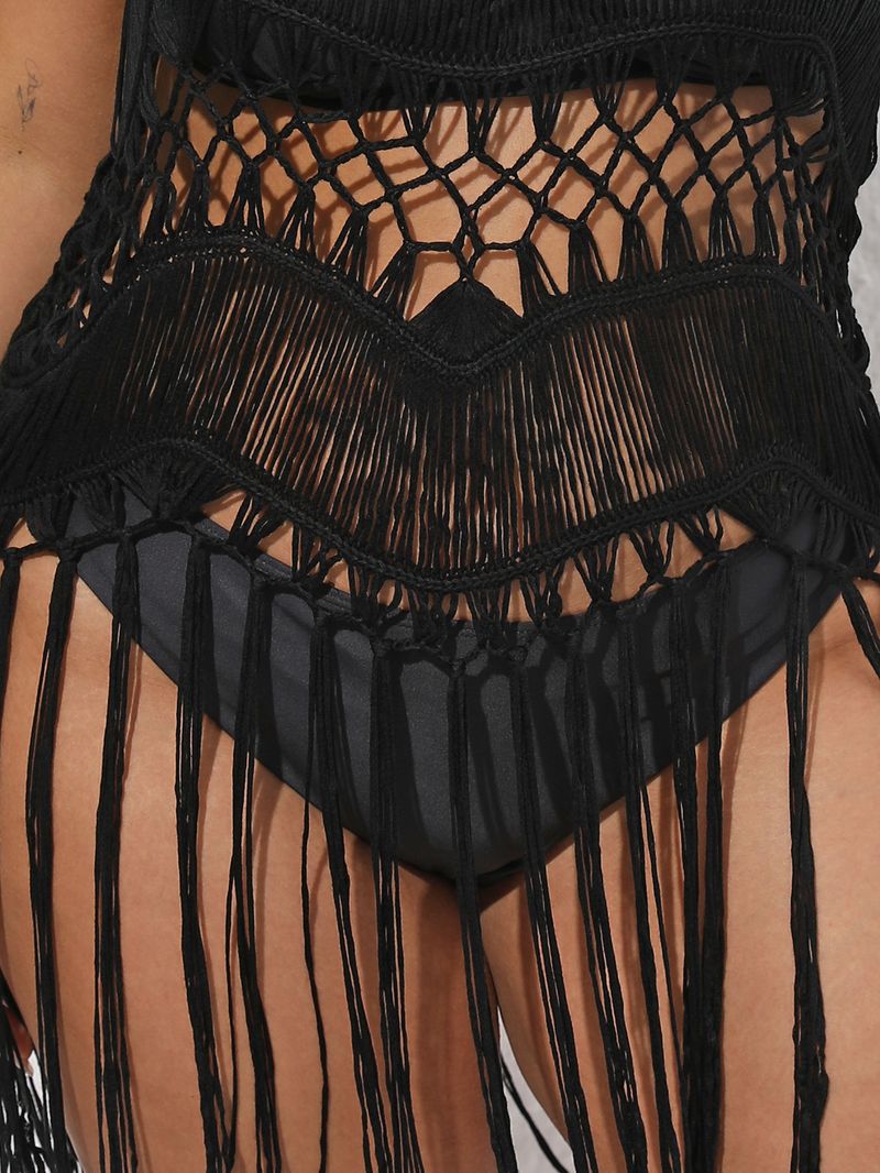 Damenbekleidung großes Strandkleid mit reinem Handhaken und hohler Quaste_voghion.com
