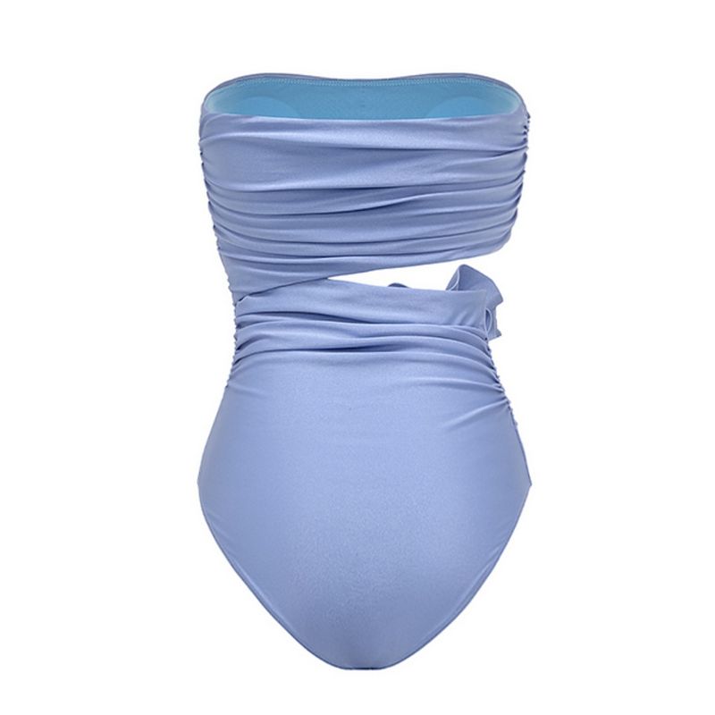 Maillot de bain une pièce haut de gamme pour femme, motif floral 3D ajouré, brillant, couleur unie_voghion.com