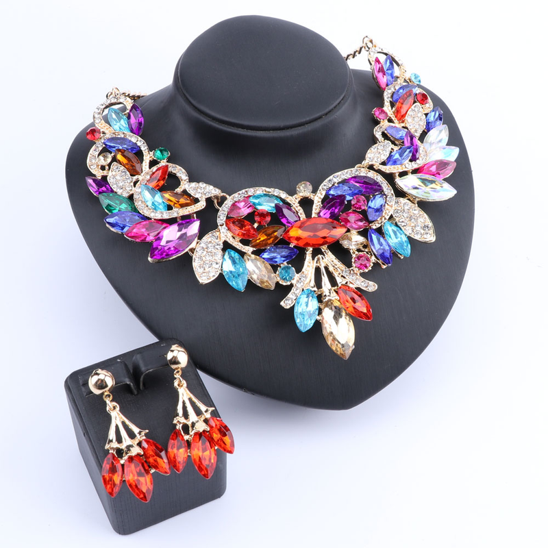 Moda Rhinestone Kryształ Choker Naszyjnik Dla Kobiet Oświadczenie Naszyjniki Kolczyk Wedding Party Biżuteria Ustawia_voghion.com