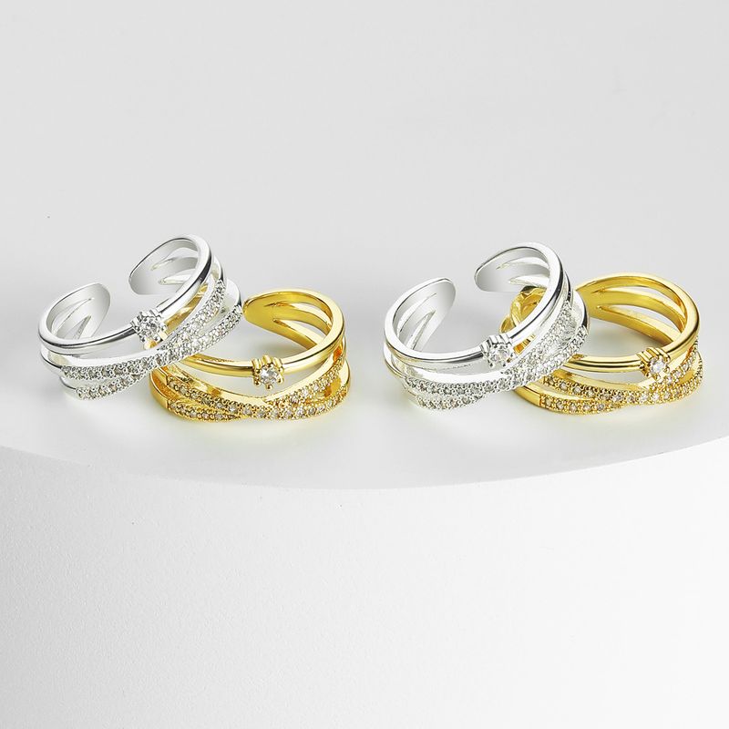 Geometric Open Ring – European & American Style Copper Design With Micro Zircon Inlay, Color-Preserving Electroplated Fashion Jewelry_voghion.com