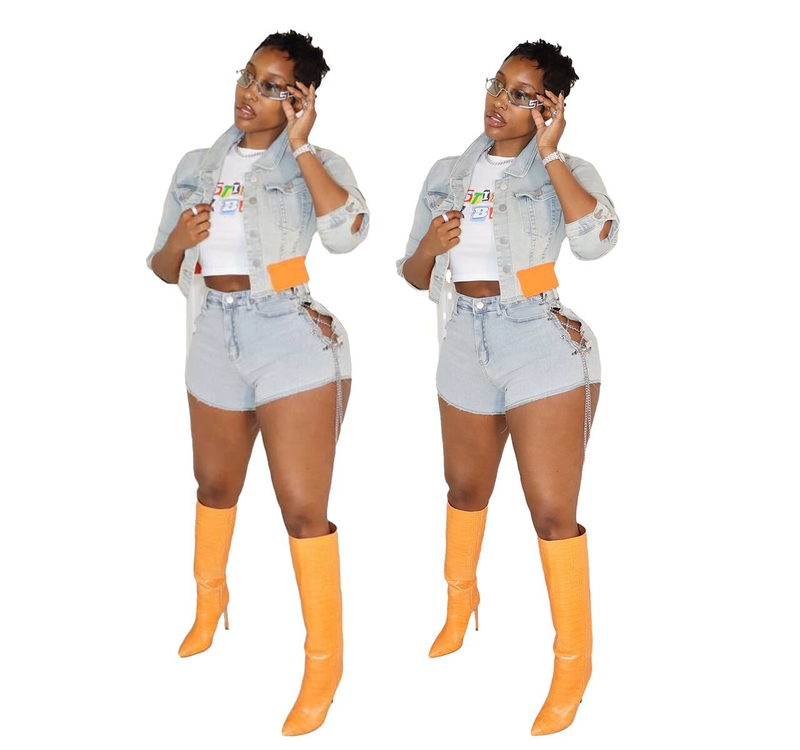 Damen-Shorts, Denim, lässiger Stretch-Anzug_voghion.com