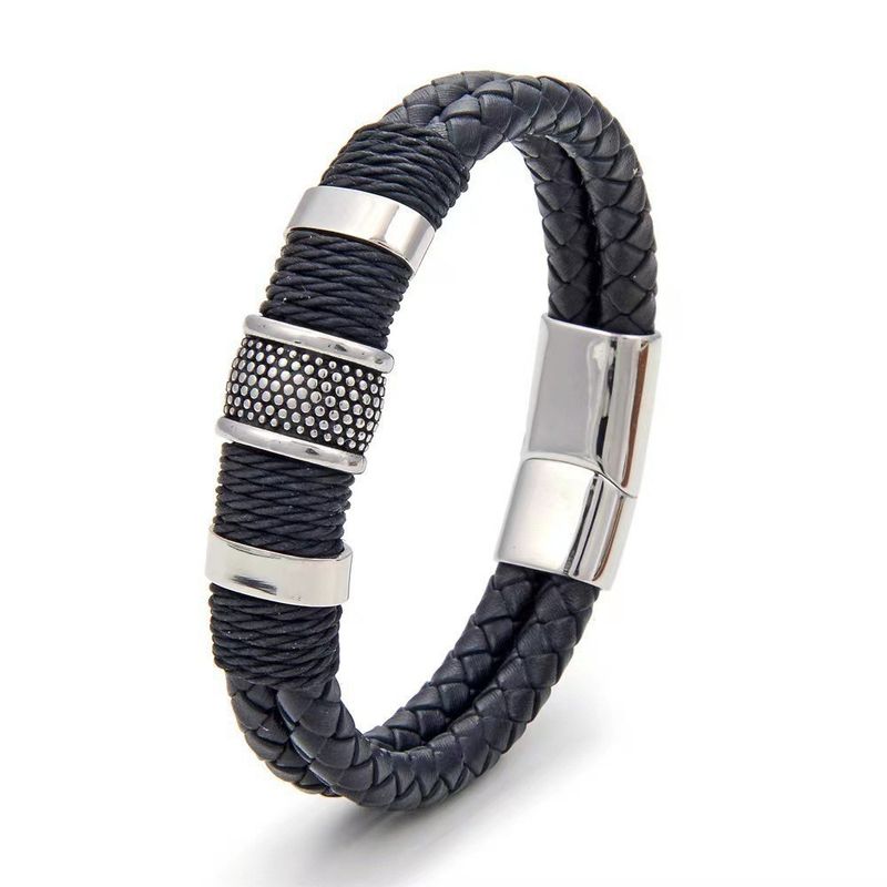 Multi-layer Braided Leather With Alloy Magnetic Clasp Punk Style Unisex Personality Bracelet_voghion.com