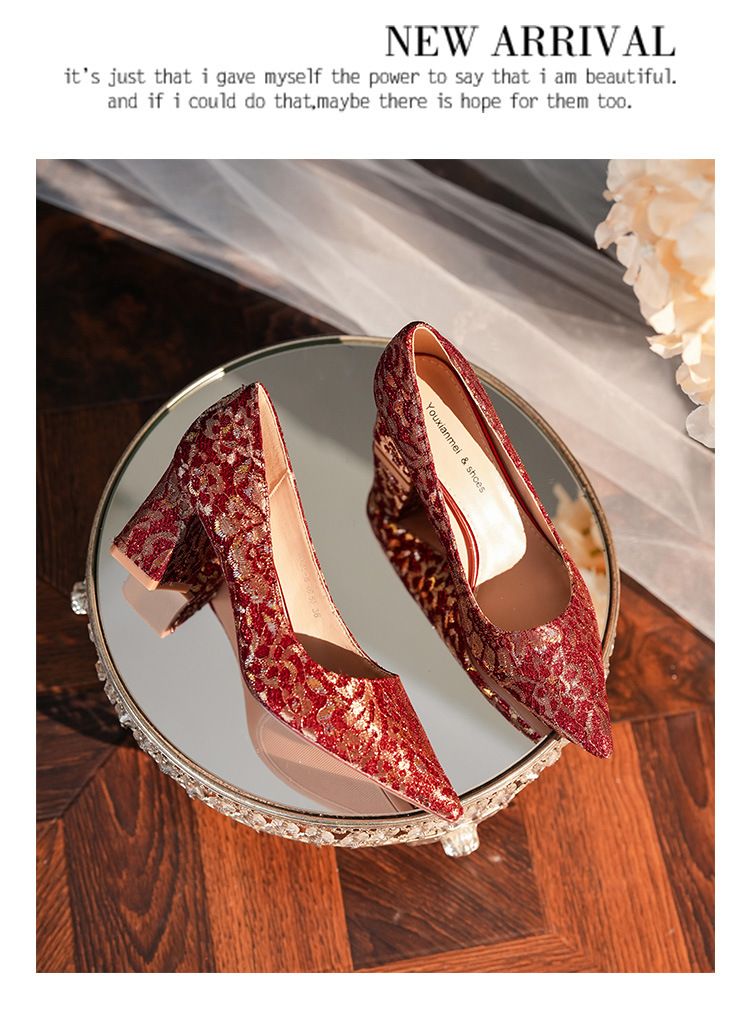 6555F Escarpins à talon compensé et bout pointu pour femme, chaussures de mariage sexy en dentelle française, collection 2025, escarpins à décolleté peu profond_voghion.com