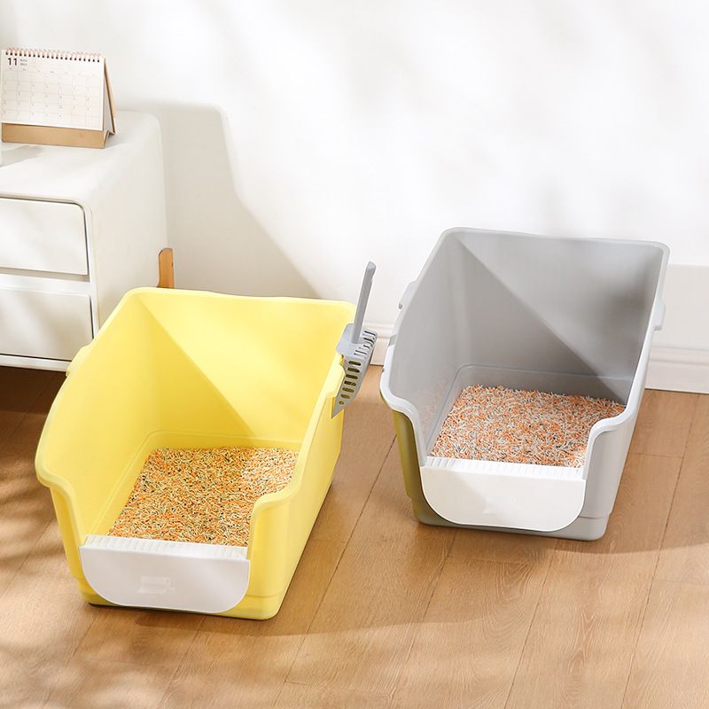 High Fence Open Integrated Anti-Splash Toilet Semi-Enclosed Extra Large Cat Litter Box_voghion.com