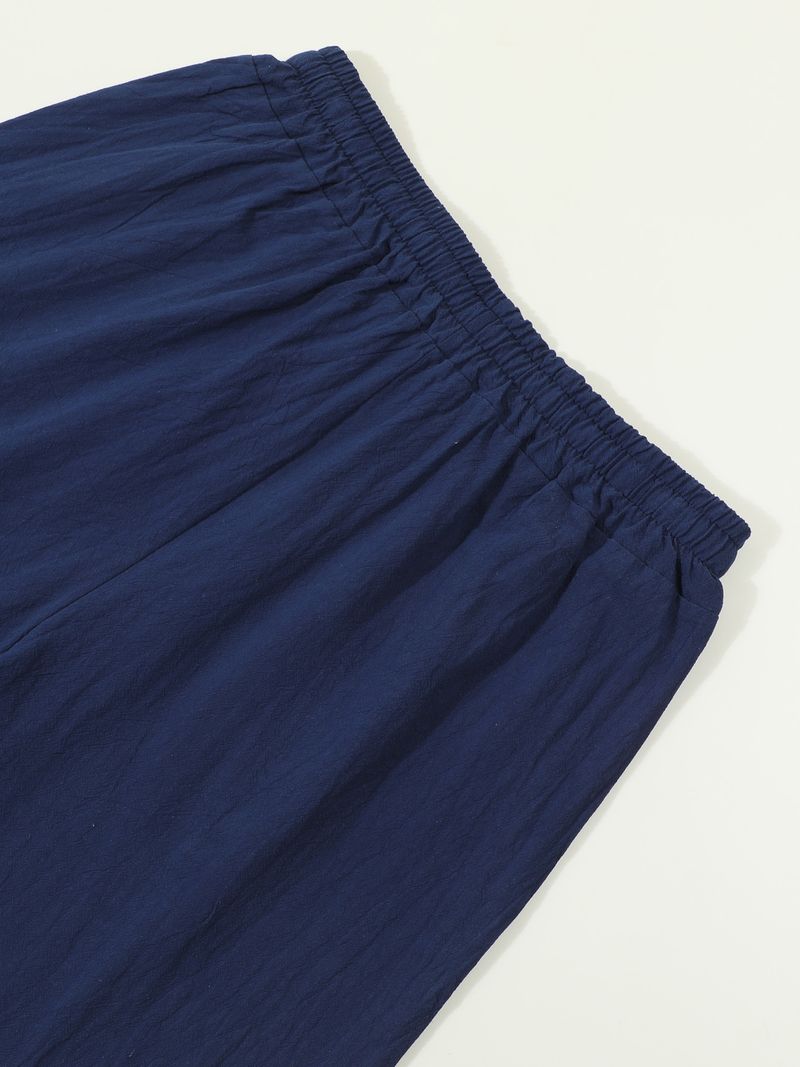 Pantaloncini estivi da uomo in cotone e lino, casual americani, larghi e dritti, con bottoni_voghion.com