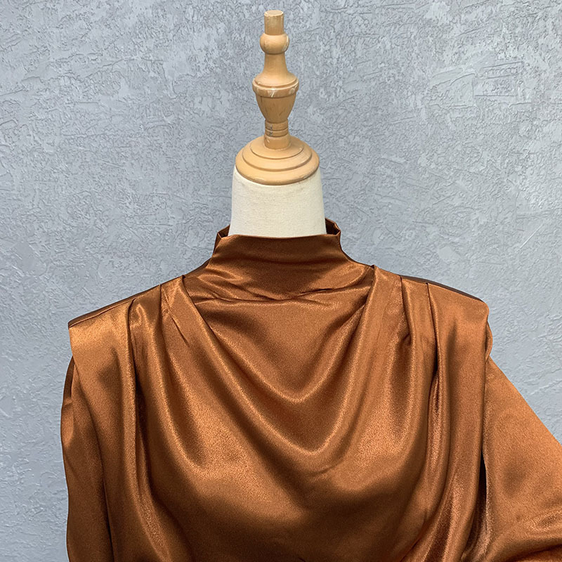 Women's woven tops fashion loose high collar long sleeves slim short tops _voghion.com