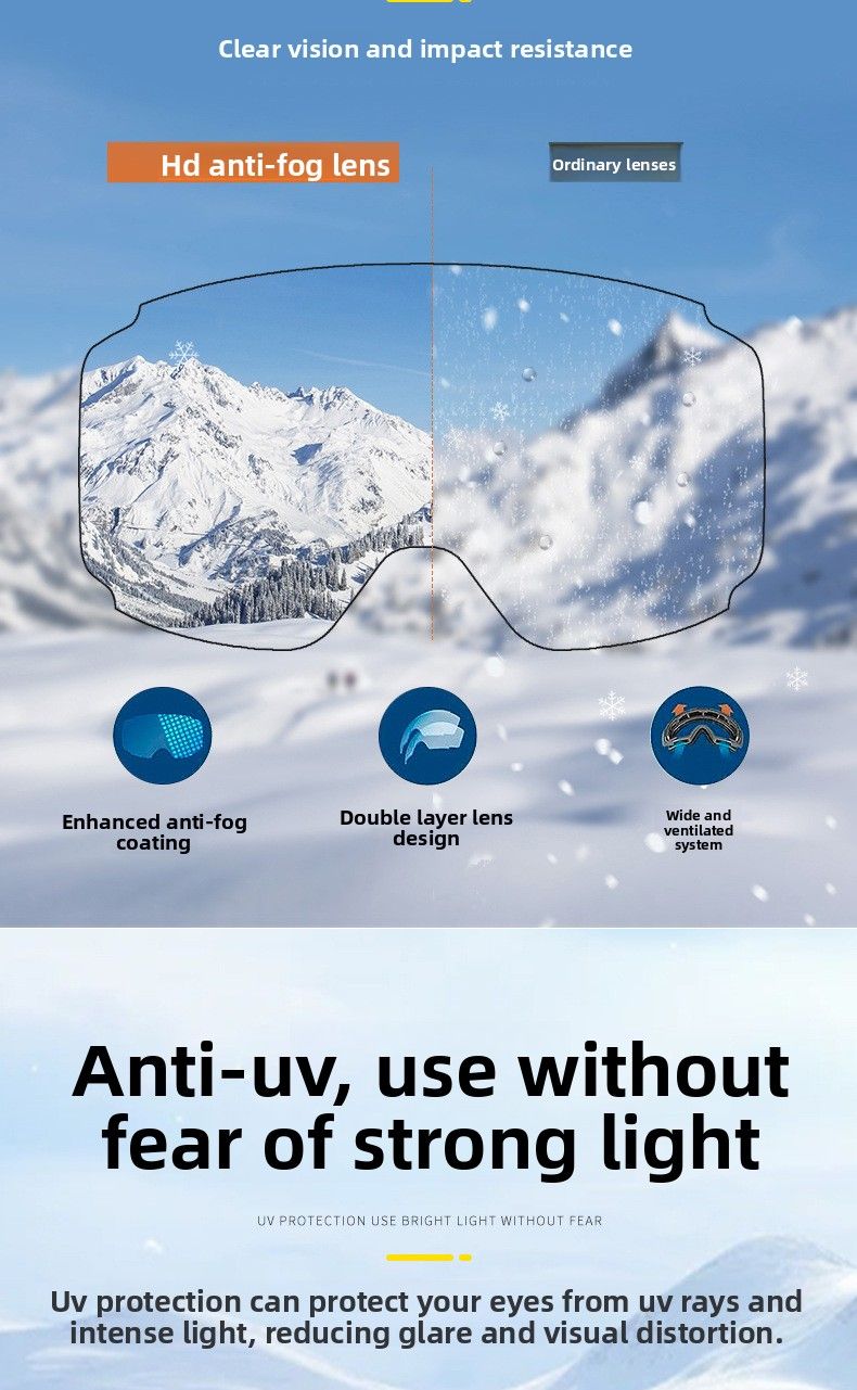 Outdoor New UV Protection HD Anti-Fog With Clip-On Prescription Lenses Ski Goggles_voghion.com