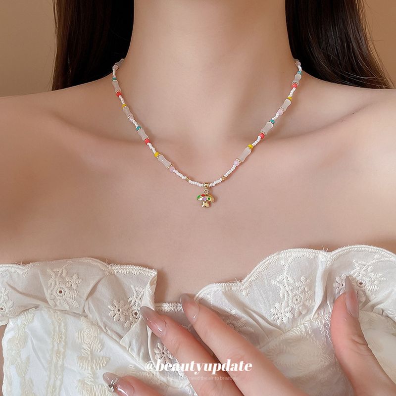 Dopamine Colorful Mushroom Beach Vacation Style New Versatile Collarbone Chain Light Luxury High-End Necklace_voghion.com