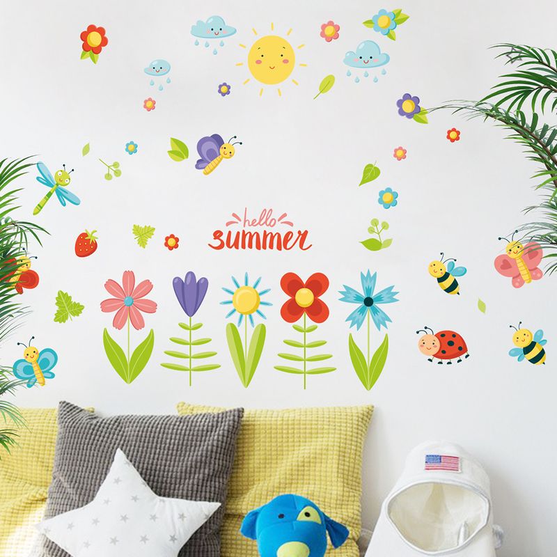 PVC frostet blomsterbi sommer AF5559 Sommerfrisk børnevægklistermærke_voghion.com