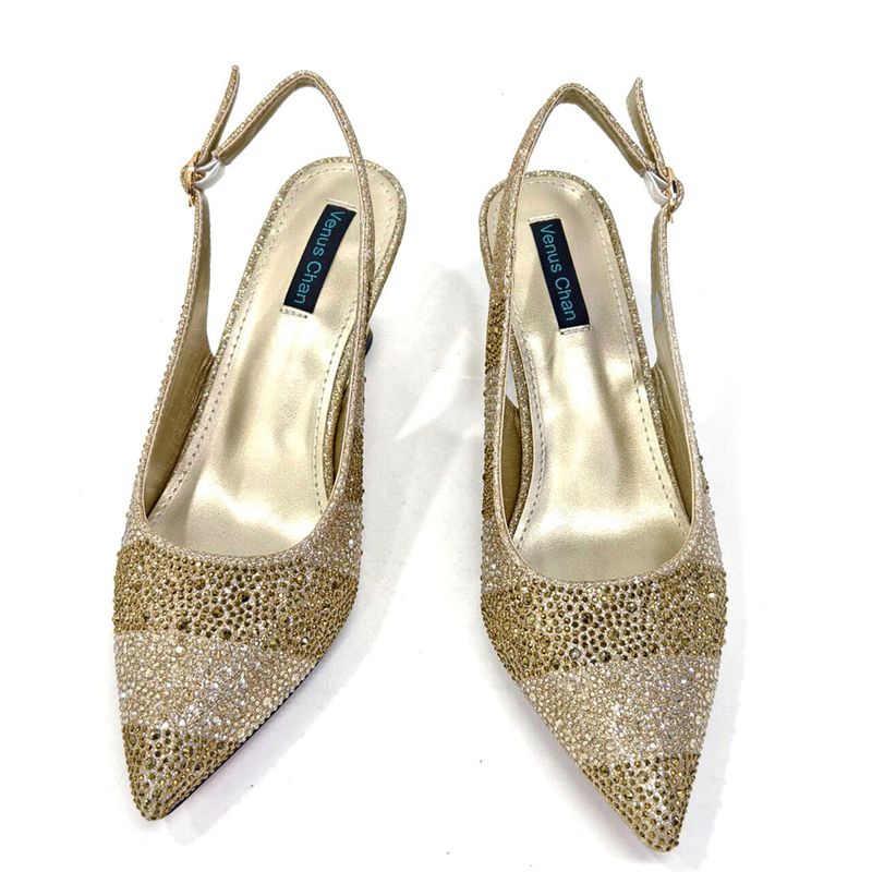 Shoe bag set combination with pointed striped rhinestones matching square handbag_voghion.com