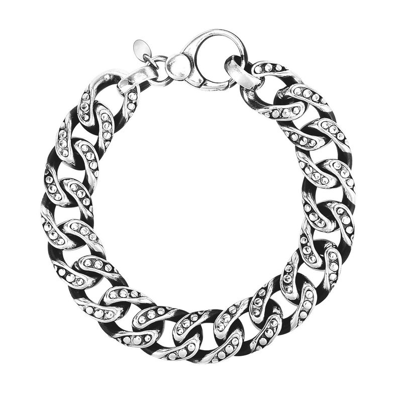 Sterling Silver Gunmetal Finish Cuban Link Bracelet with Dots_voghion.com