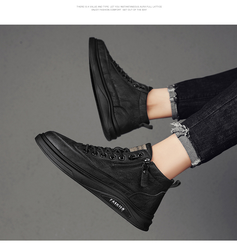 High-Top Herbst Britischen Stil Casual Leder Schuhe Herren Schwarz Mid-Top Sneakers Sommer Wasserdichte Martin Stiefel Trendy_voghion.com