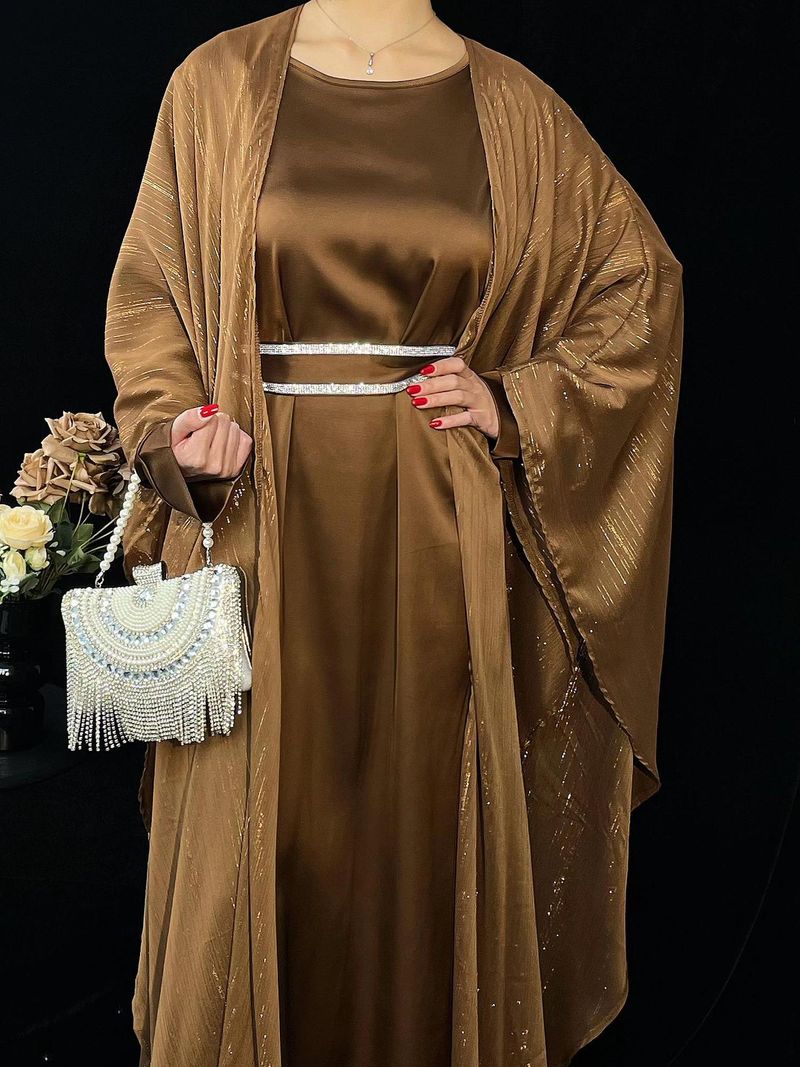 Ženska oblačila Ženska muslimanska oblačila Abaya Gold Nit obleka Svetleče zunanje krilo obleka Elegantna_voghion.com