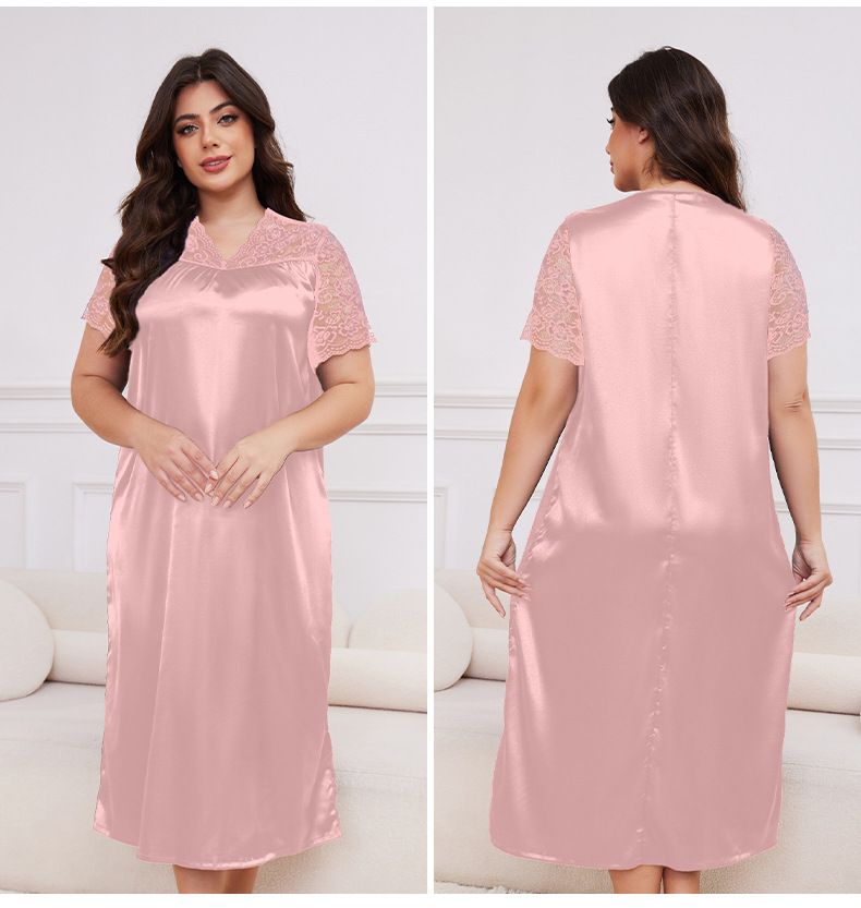 Plus Size Women's Ice Silk Pajamas | New Hot-selling Short-sleeved | Loose & Comfortable Loungewear_voghion.com