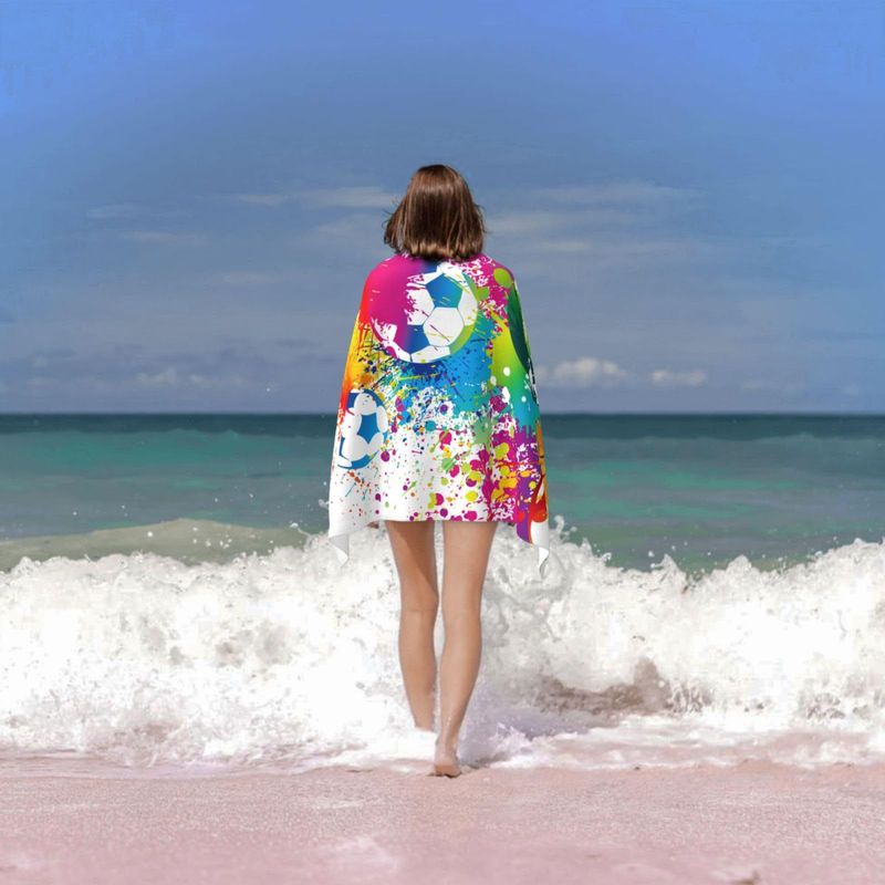 Asciugamano da spiaggia colorato con pallone da calcio, grande, morbido e assorbente, in microfibra, ad asciugatura rapida, extra large_voghion.com