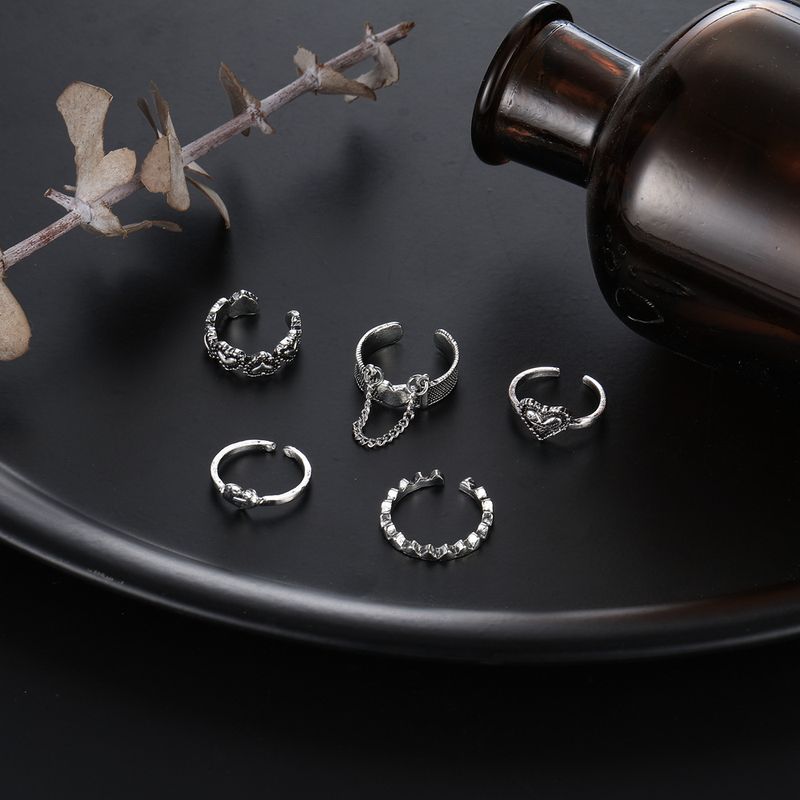 Neu Personalisierte Kombination Herz Kette Öffnen 5-Teiliges Set Ringe Schmuck_voghion.com