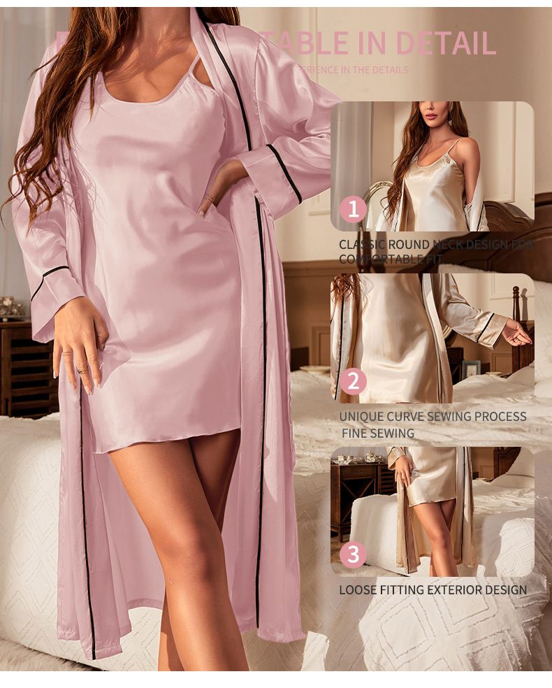seksi askılı etek ve bornoz iki parçalı set, buz ipek gecelik, bağcıklı bornoz, simüle ipek, seksi pijama ve gecelik_voghion.com