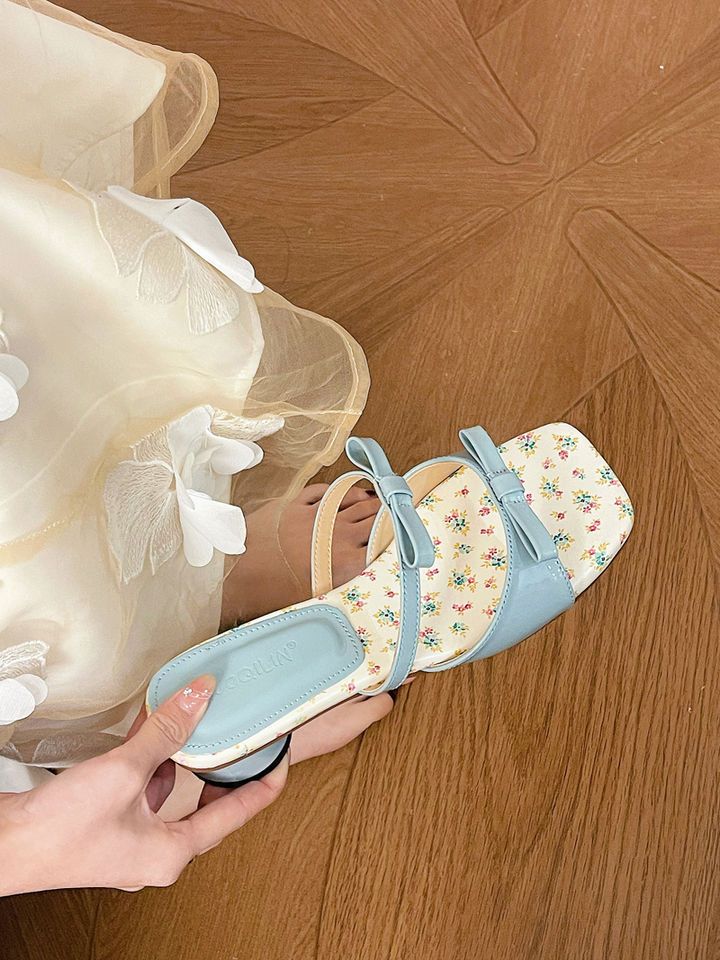 Cinturino alla moda 2025 con tacco spesso e fiocco, versione coreana, fiori in fiore, trascinamento fresco, estate da donna,_voghion.com