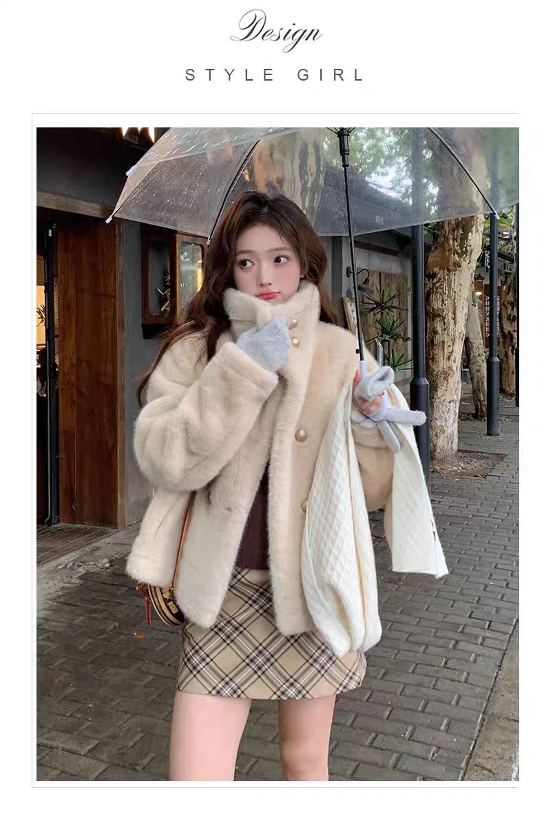 Giacca corta in visone sintetico – Cappotto corto oversize per donne minute (avorio/nero/talpa, taglia unica)_voghion.com