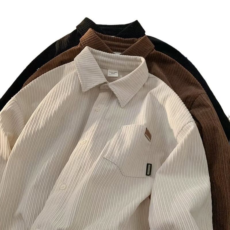 Chemise en velours côtelé pour hommes, nouvelle tendance de la rue, mode jeunesse, manches longues, chemise rétro ample_voghion.com