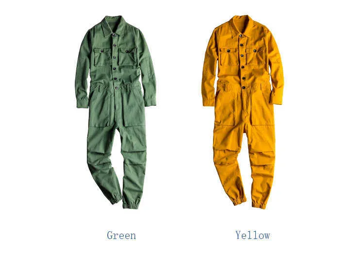 Jeans Erkek uzun kollu cepler kargo jogger tulumlar Günlük tulumlar Tulumlar Come pantolon Siyah Ordu yeşili Haki_voghion.com