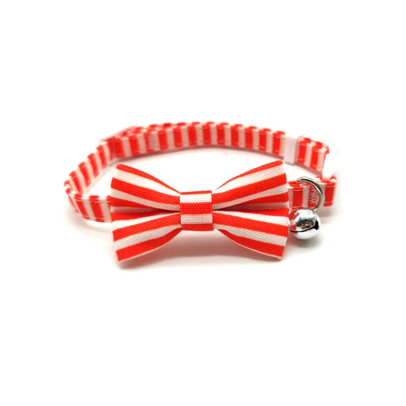 Adjustable Bow Pet Bell Striped Buckle Cat Collar_voghion.com