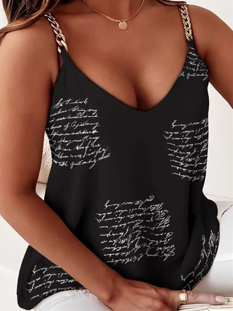 Dammekleeder Summer Einfache Ärmlosen Ketten Hosenträger Bedréckte Vest fir Fraen_voghion.com