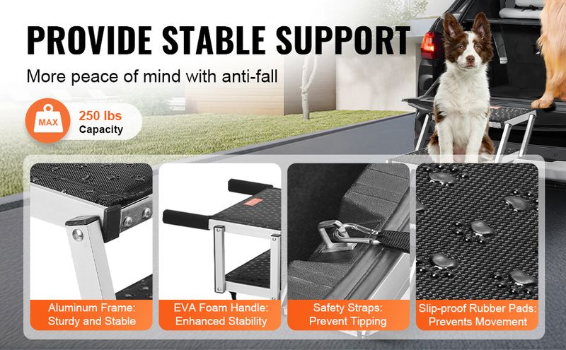 VEVOR Dog Stair for Cars 4-step Folding Dog Steps Aluminum Loads up to 250 lbs_voghion.com