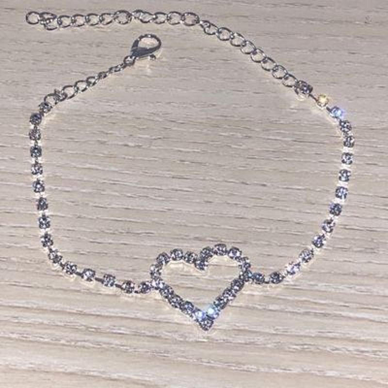 Hot Beach Party Strass Pfirsich Herz Fußkettchen Mode einfachen Stil Flash Diamant barfuß Fußkettchen_voghion.com