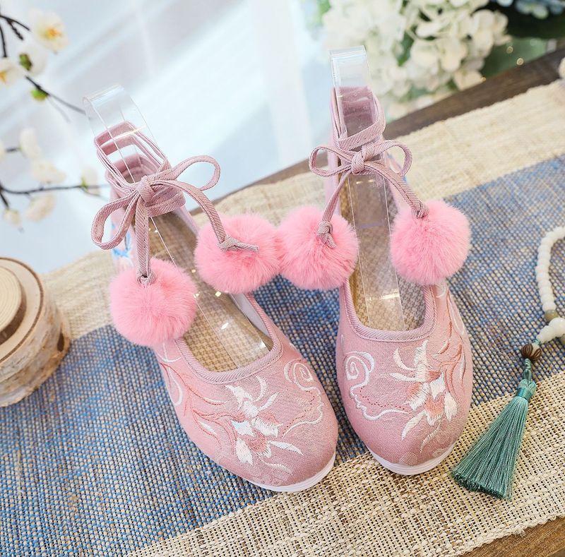 Abito antico da ballo in lana con testa rotonda Hanfu, stile cinese, stile Guofeng, da donna, con scarpe in stoffa ricamate._voghion.com