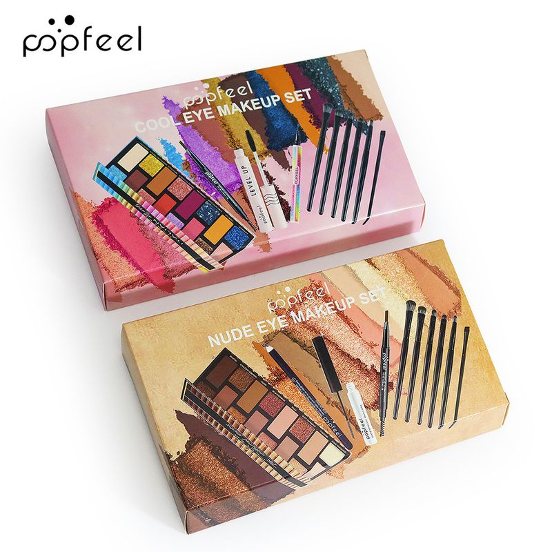 Make-up-Sets Hit Popfeel Make-up-Set Lidschatten Augenbrauenstift Mascara Eyeliner Augen Gesicht Set Kombination_voghion.com