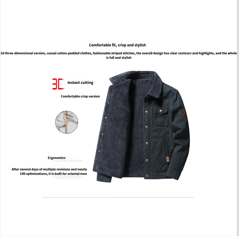 Giacca da uomo con colletto rovesciato, stile casual, in pile di cotone lavato, autunno inverno 2023_voghion.com