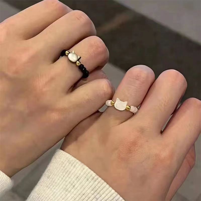 【Anello di vendita calda】Anello da donna con serpente nero con perline e design di nicchia_voghion.com