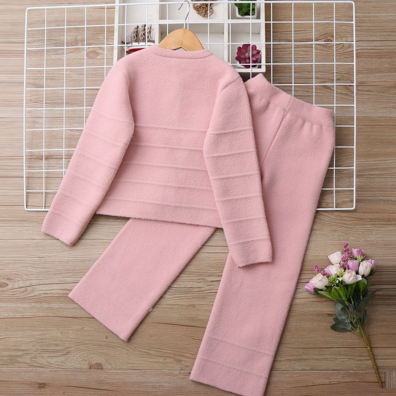 Mother & Kids Knit Sweater And Pants Set - Soft Long Sleeve Two-Piece Outfit For Toddler Little Girls Elegant Letter Print Comfortable Polyester Blend_voghion.com
