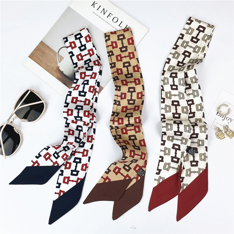 Spring and Autumn Seasons Thin Chain Simulation Silk Satin Long Scarf, Headband, Women's Professional Clothing Binding_voghion.com