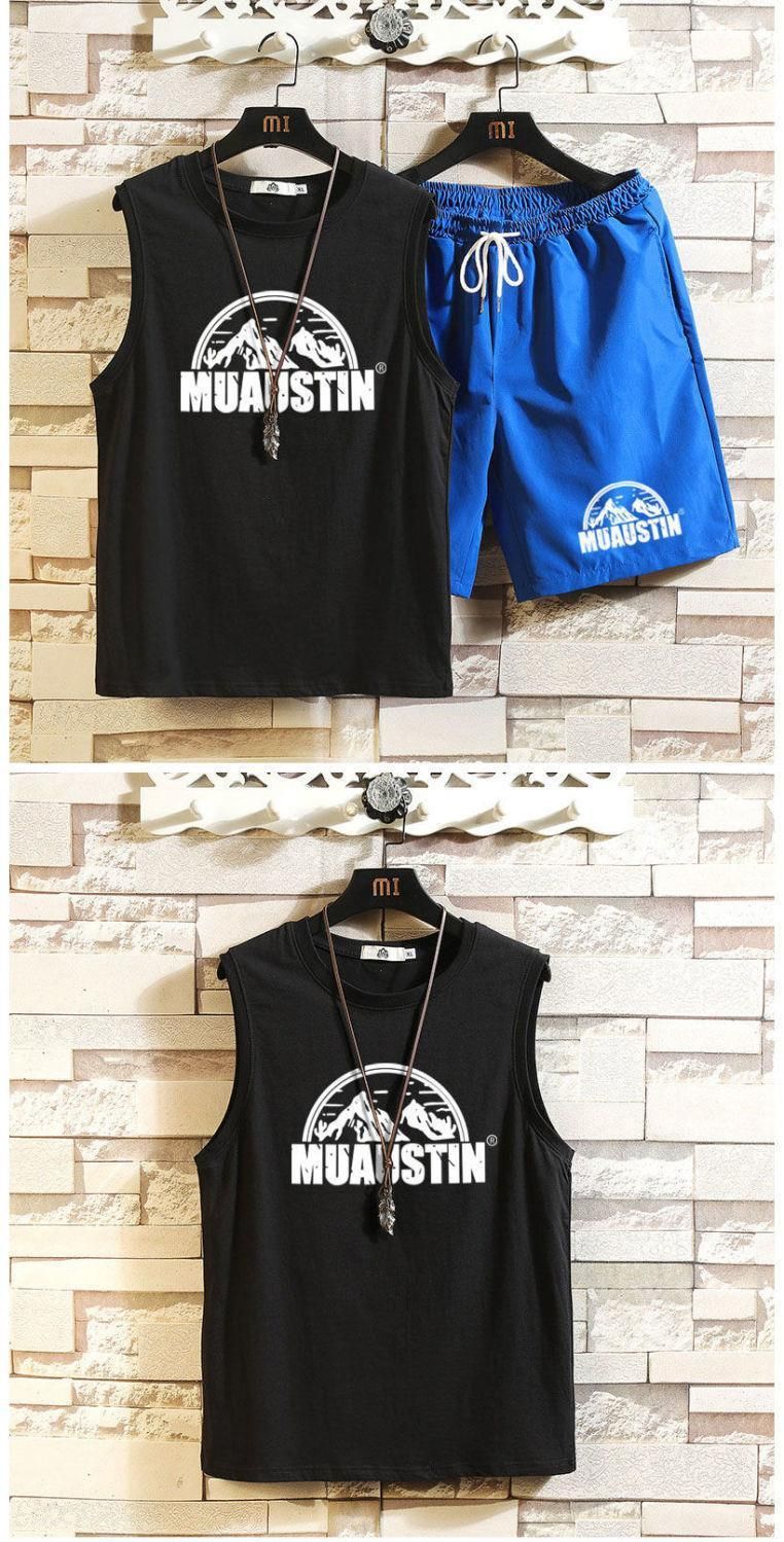 Top/Set Snow Mountain Printed Sleeveless Tank Top Set Men's T-shirt Summer Large Size 5/4 Shorts Casual Two Piece 12_voghion.com