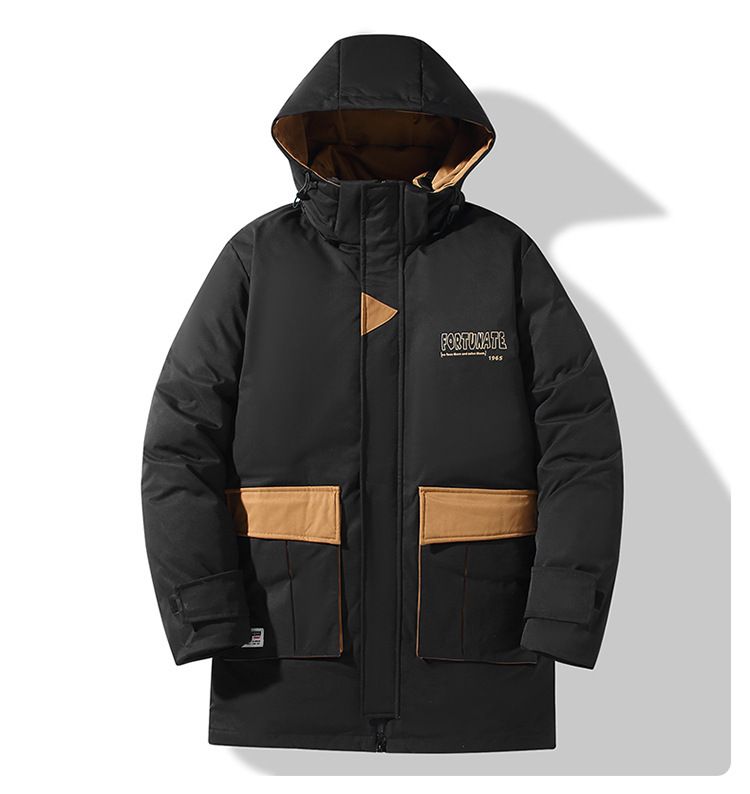 Abbigliamento da uomo taglie forti, giacca invernale da uomo in cotone con cappuccio staccabile, giacca patchwork da uomo taglia forte, media e lunga_voghion.com