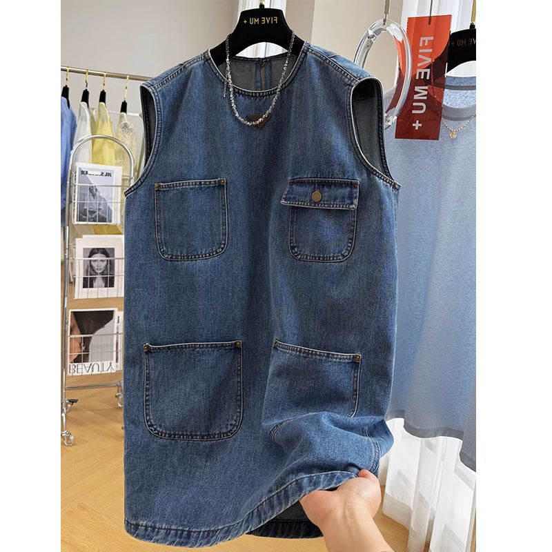 Abito in denim senza maniche coreano casual di alta qualità per le donne in estate, super bello, unico e meraviglioso._voghion.com